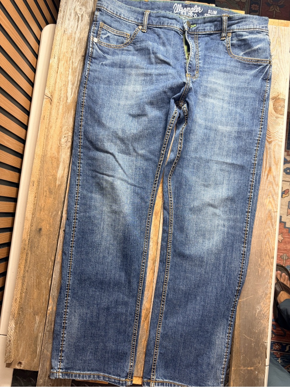 Wrangler 38x32 Slim Straight Men's Jeans - Dark Blue Denim - Picture 2 of 4